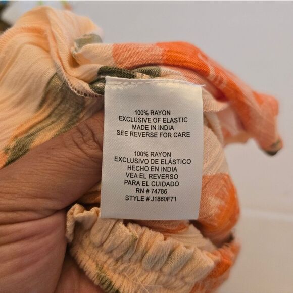 NWT Bila 77 Orange Floral Mini Skirt Smocked Waist Size Medium - Picture 3 of 10